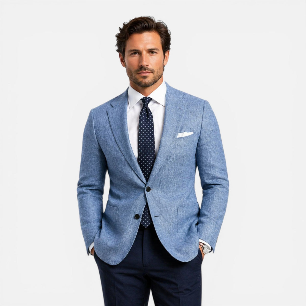 Men's Slim Fit Linen Summer Blazer - Blue