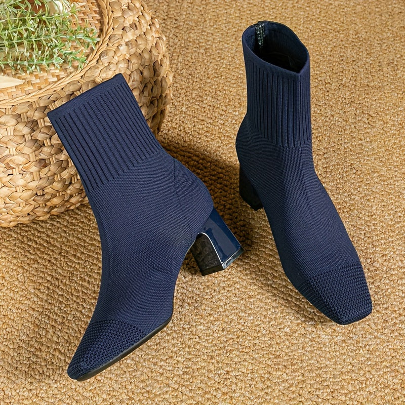 Women's Stretch Knit Ankle Boots with Block Heel