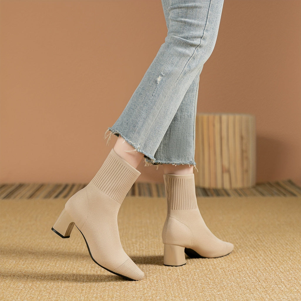 Women's Stretch Knit Ankle Boots with Block Heel