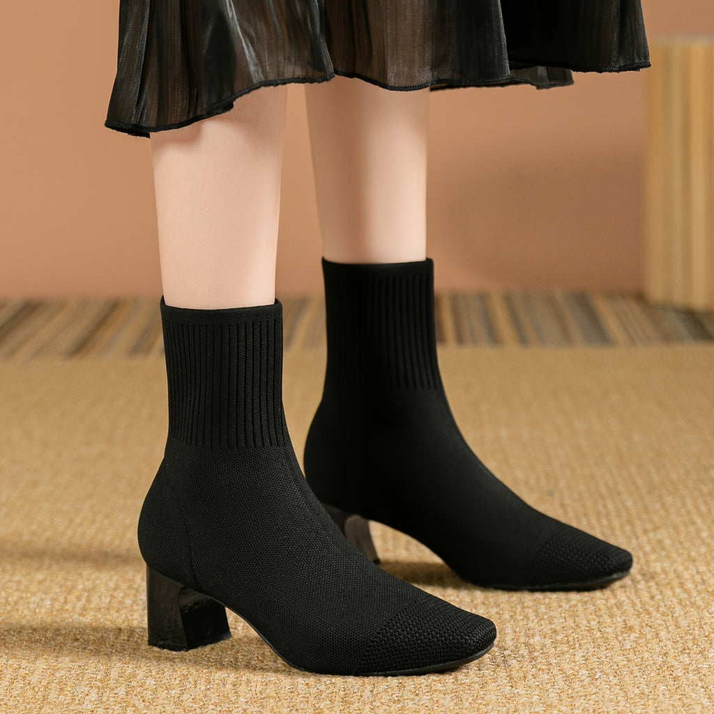 Women's Stretch Knit Ankle Boots with Block Heel