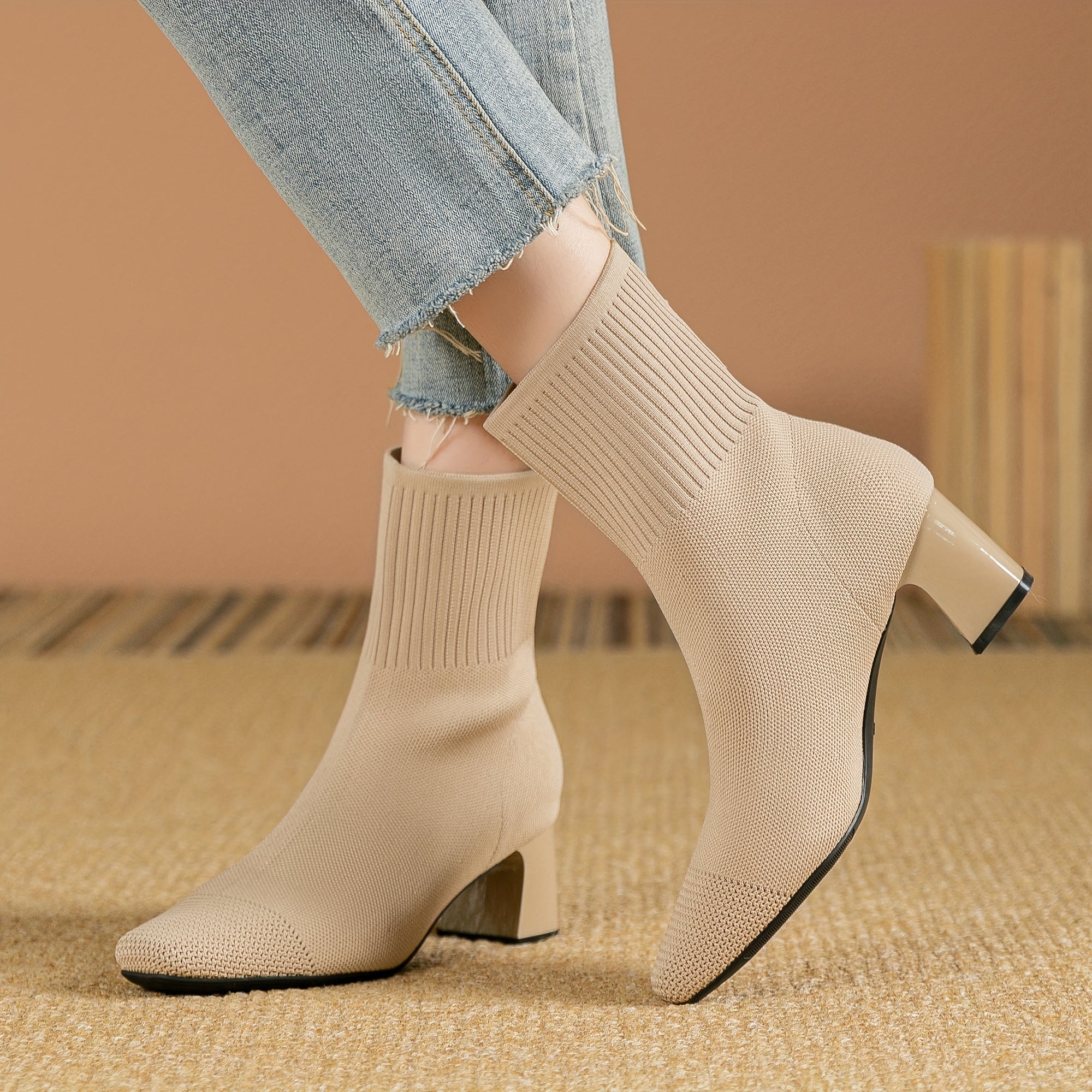 Women's Stretch Knit Ankle Boots with Block Heel