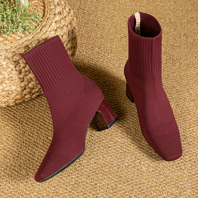 Women's Stretch Knit Ankle Boots with Block Heel
