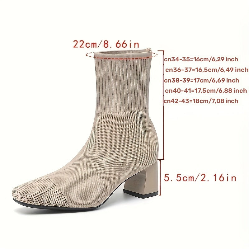 Women's Stretch Knit Ankle Boots with Block Heel