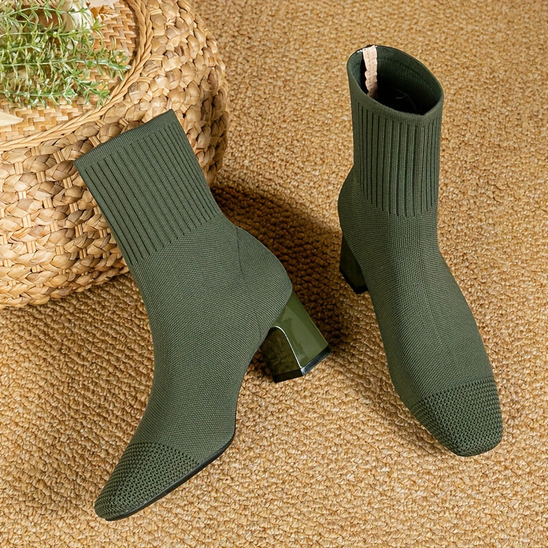 Women's Stretch Knit Ankle Boots with Block Heel