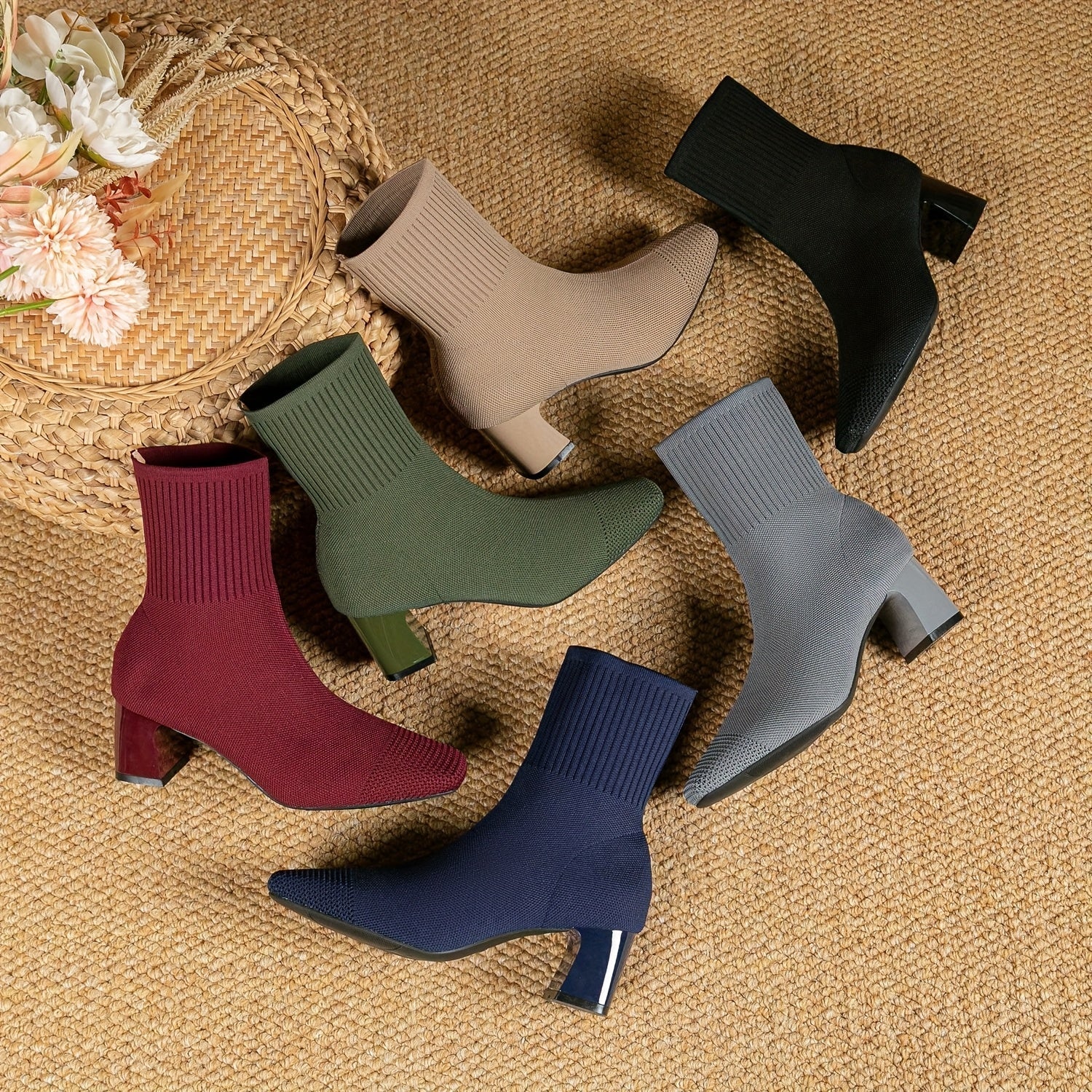 Women's Stretch Knit Ankle Boots with Block Heel