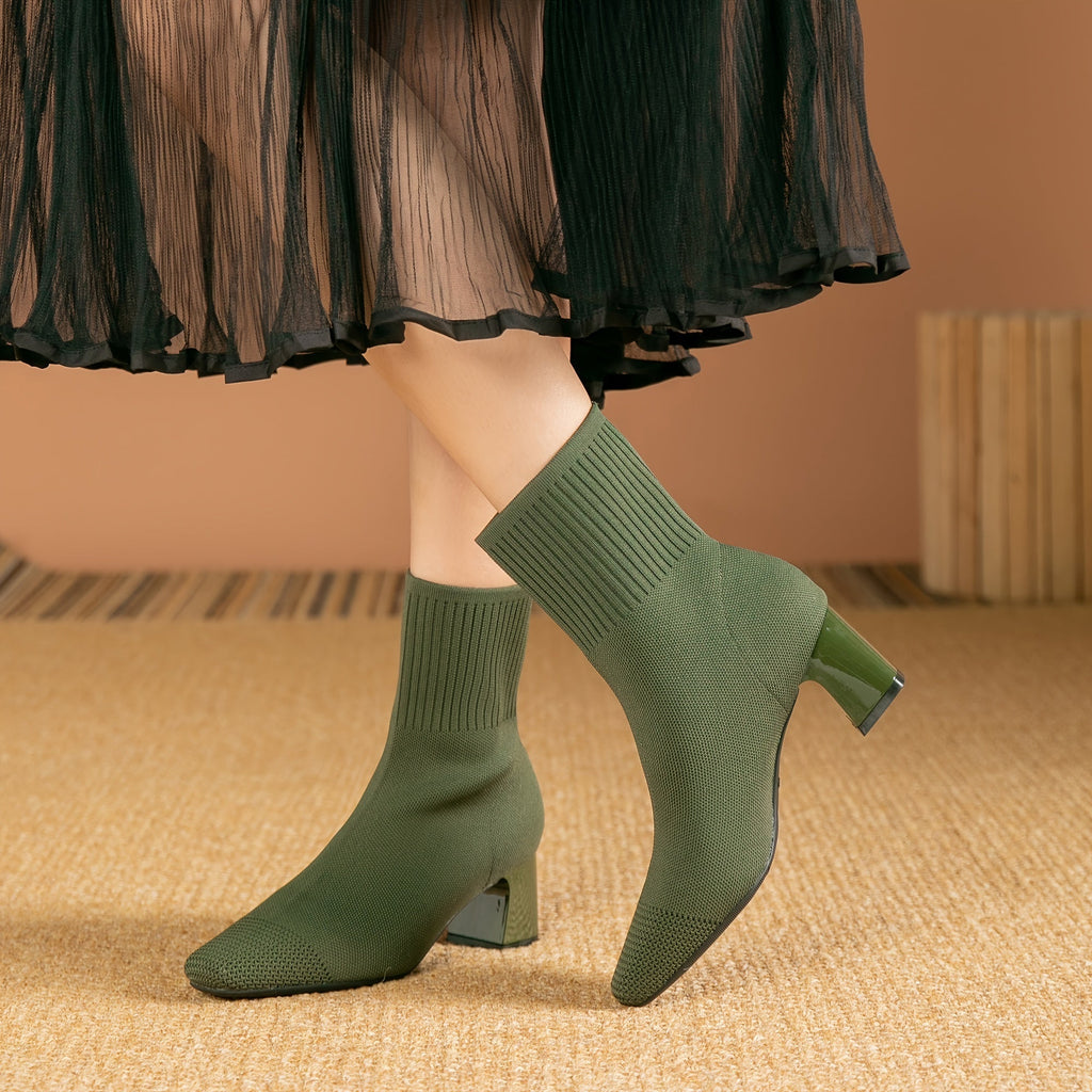 Women's Stretch Knit Ankle Boots with Block Heel