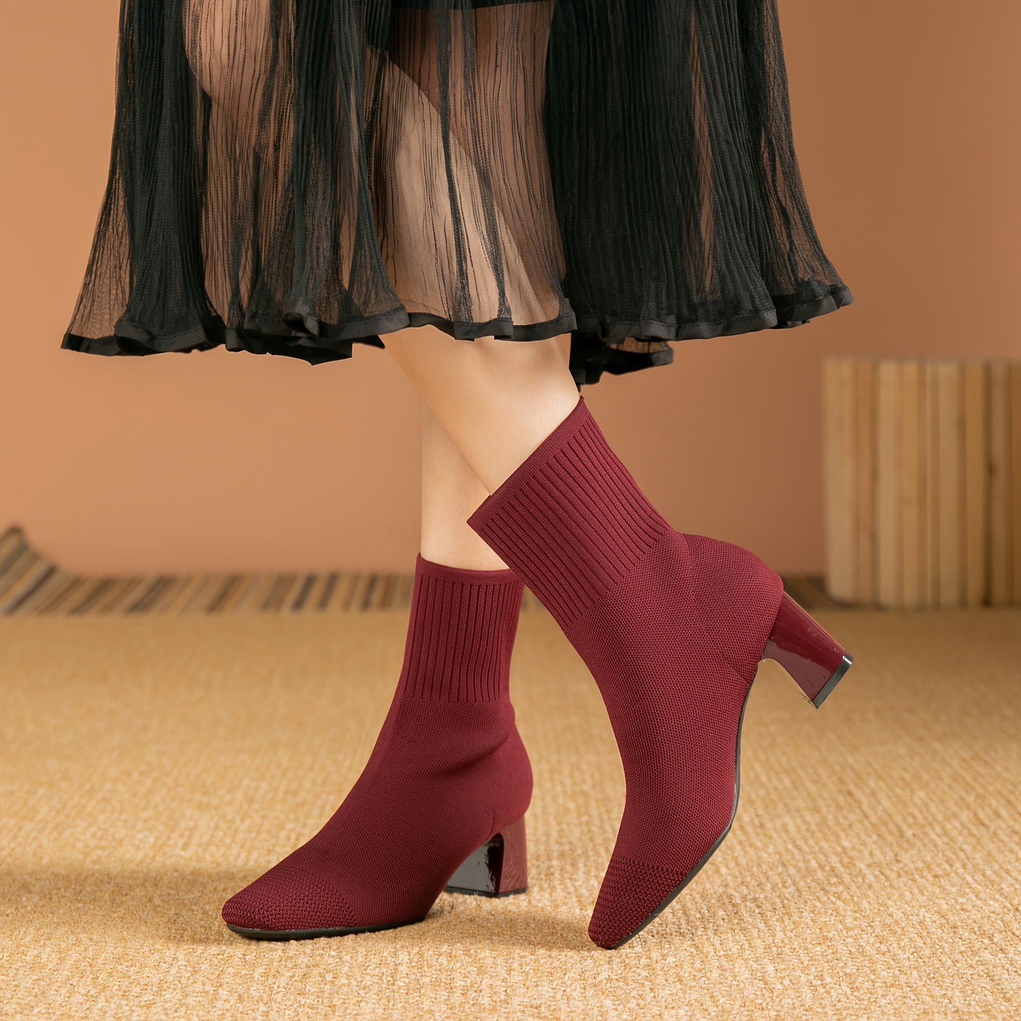 Women's Stretch Knit Ankle Boots with Block Heel