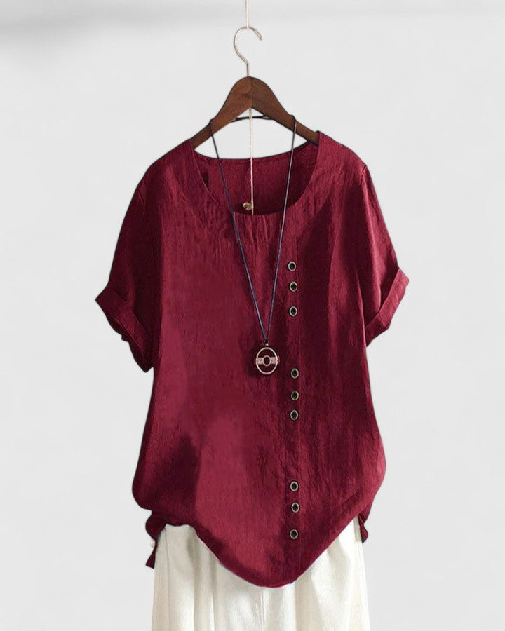 Women's Comfortable Short Sleeve Blouse - Dark Red