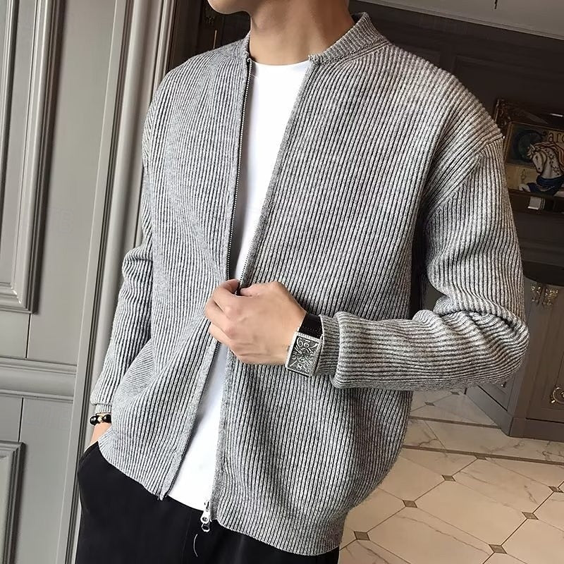 Men's Standing Collar Zip Cardigan - Gray