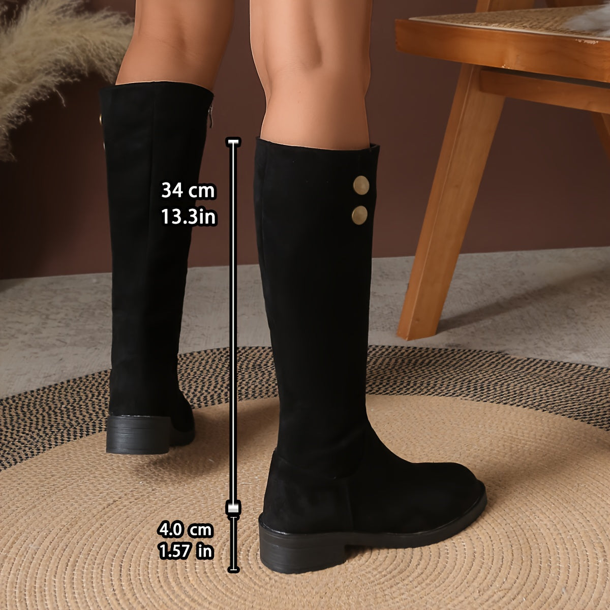 Women's Gold Button Knee High Boots