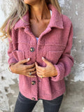 Women's Quilted Button-Front Jacket with Chest Pockets - Pink
