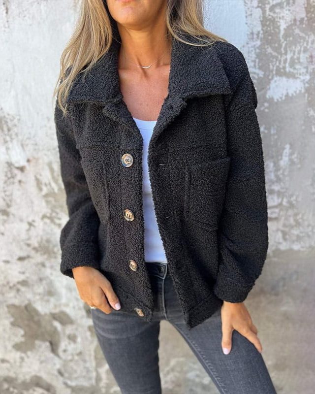 Women's Quilted Button-Front Jacket with Chest Pockets - Black