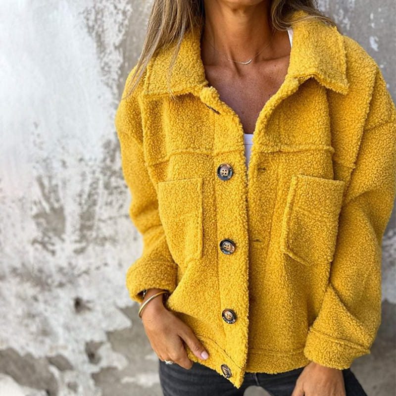Women's Quilted Button-Front Jacket with Chest Pockets - Yellow