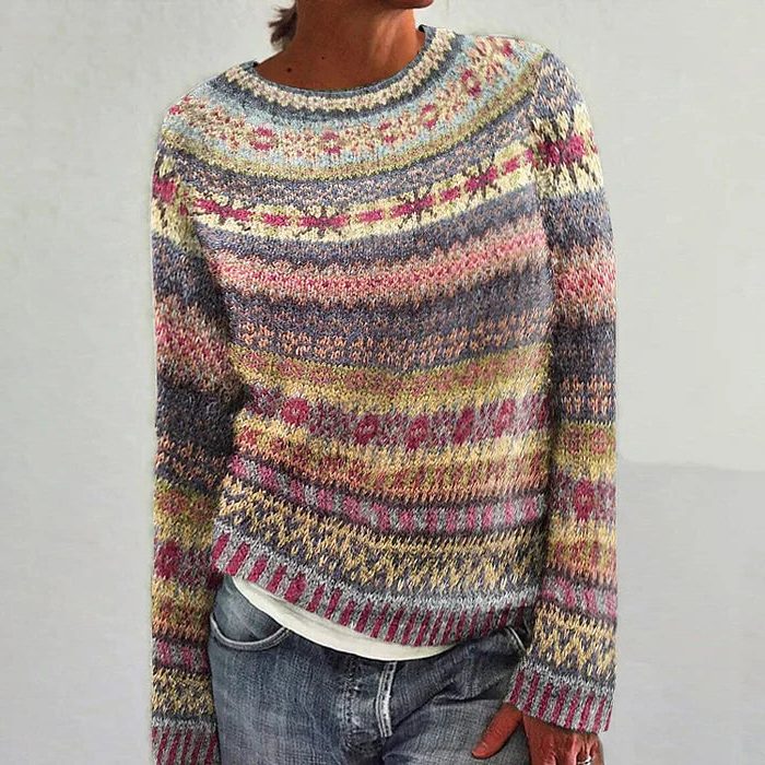 Women's Fair Isle Jacquard Crew Neck Sweater - Yellow