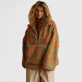 Women's Floral Print Brushed Fleece Half-Zip Pullover - Orange