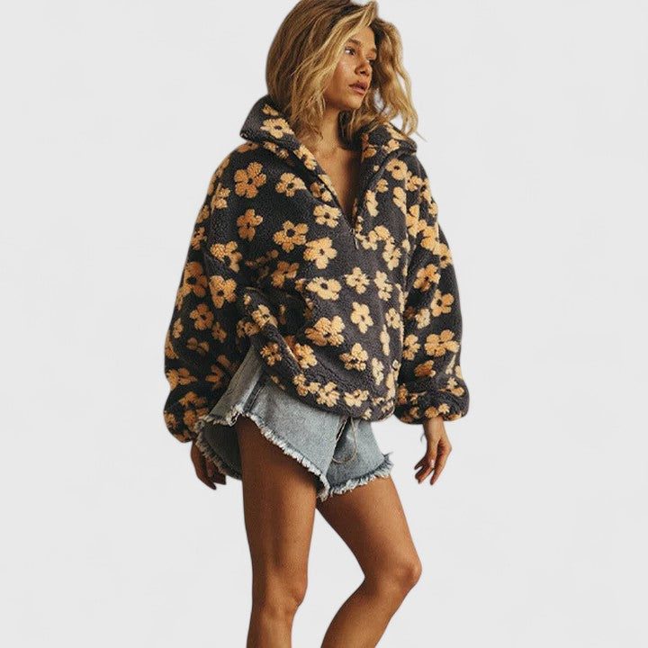 Women's Floral Print Brushed Fleece Half-Zip Pullover