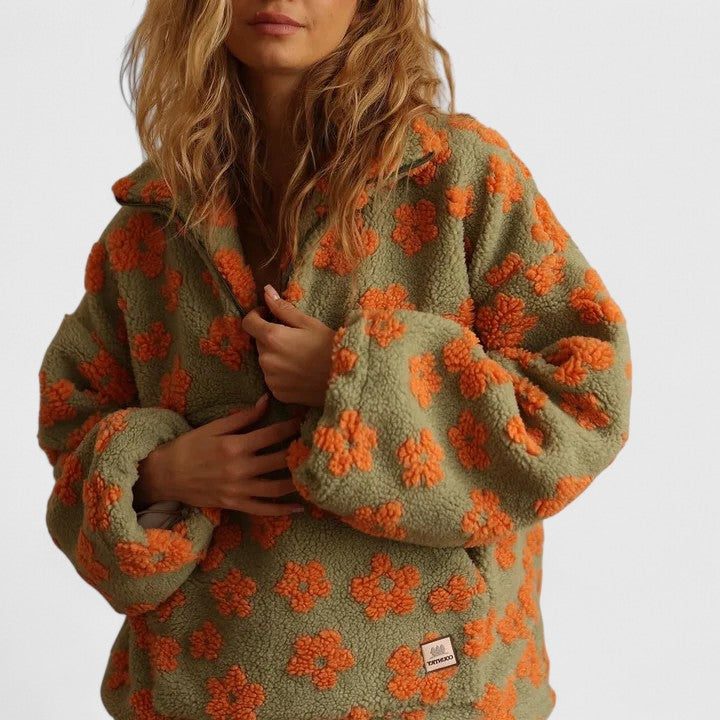 Women's Floral Print Brushed Fleece Half-Zip Pullover