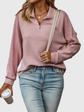Women's Ribbed Knit Half-Zip Sweater with Fitted Cuffs - Pink