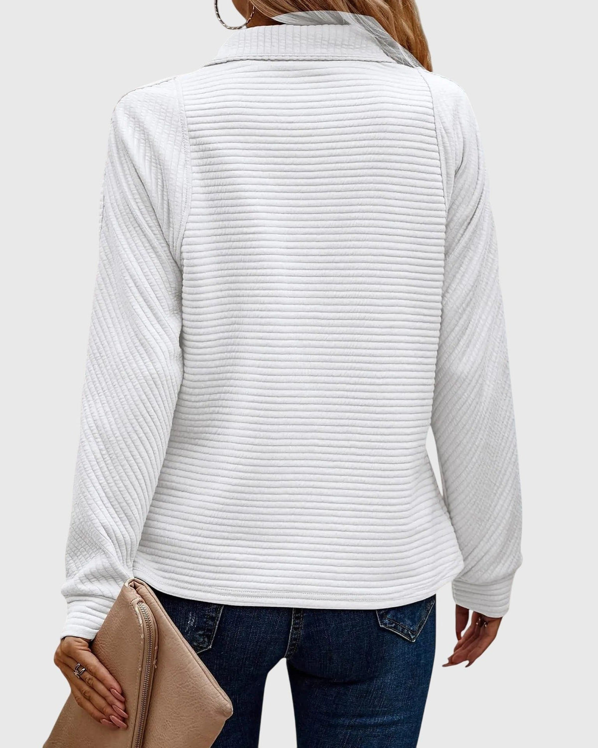 Women's Ribbed Knit Half-Zip Sweater with Fitted Cuffs