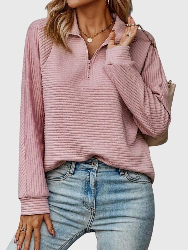 Women's Ribbed Knit Half-Zip Sweater with Fitted Cuffs