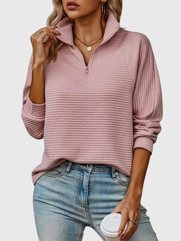 Women's Ribbed Knit Half-Zip Sweater with Fitted Cuffs