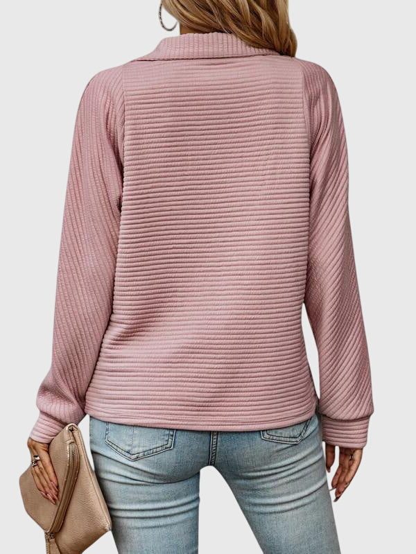 Women's Ribbed Knit Half-Zip Sweater with Fitted Cuffs