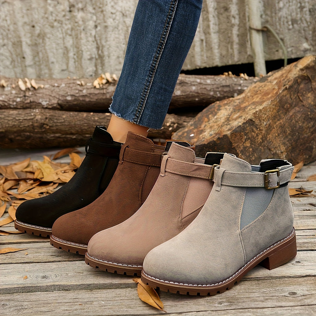 Women's Suede-Style Buckle Ankle Boots with Block Heel