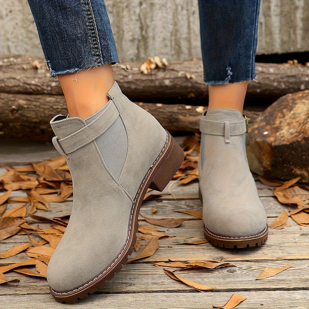 Women's Suede-Style Buckle Ankle Boots with Block Heel