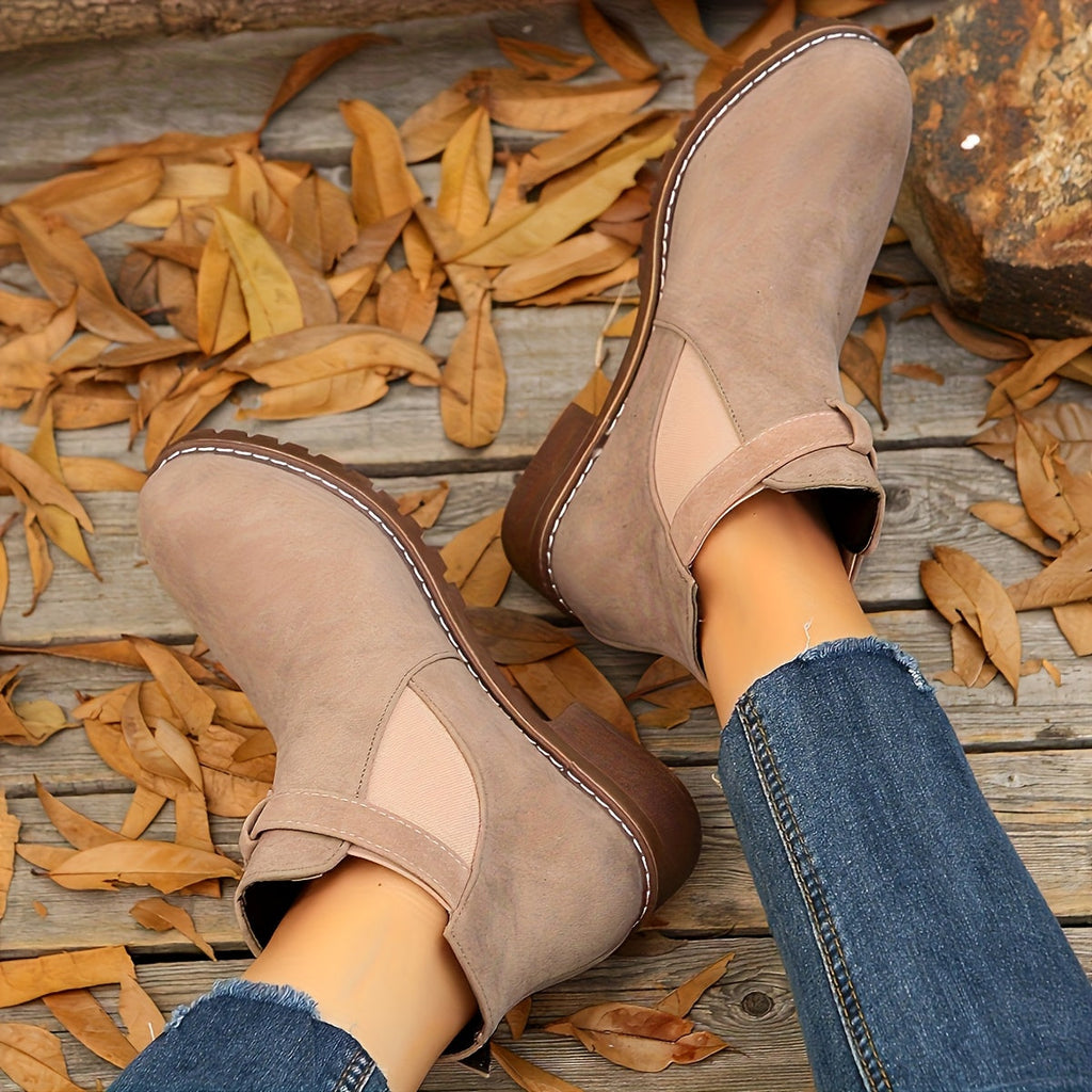 Women's Suede-Style Buckle Ankle Boots with Block Heel