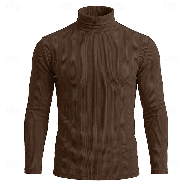 Men's Ribbed Texture Slim Fit Turtleneck Sweater