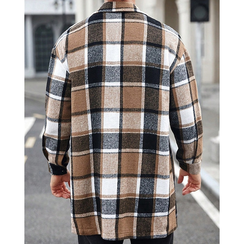 Women's Checked Overshirt Shirt Jacket with Chest Pockets