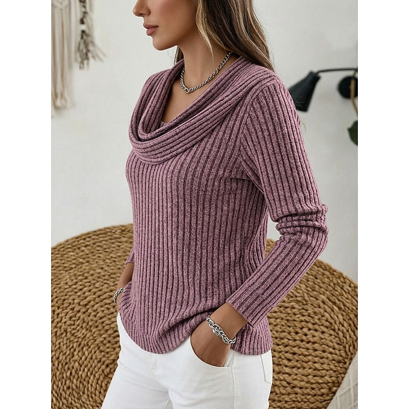 Women's Ribbed Cowl Neck Sweater