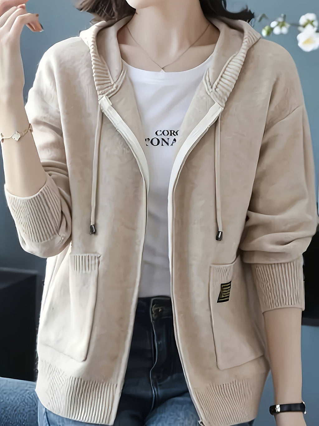 Women's Zip-Up Hooded Cardigan with Pockets