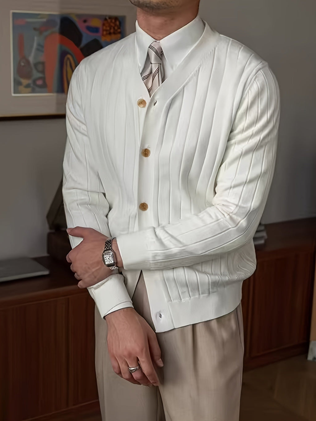 Men's Ribbed Button-Up Cardigan Sweater