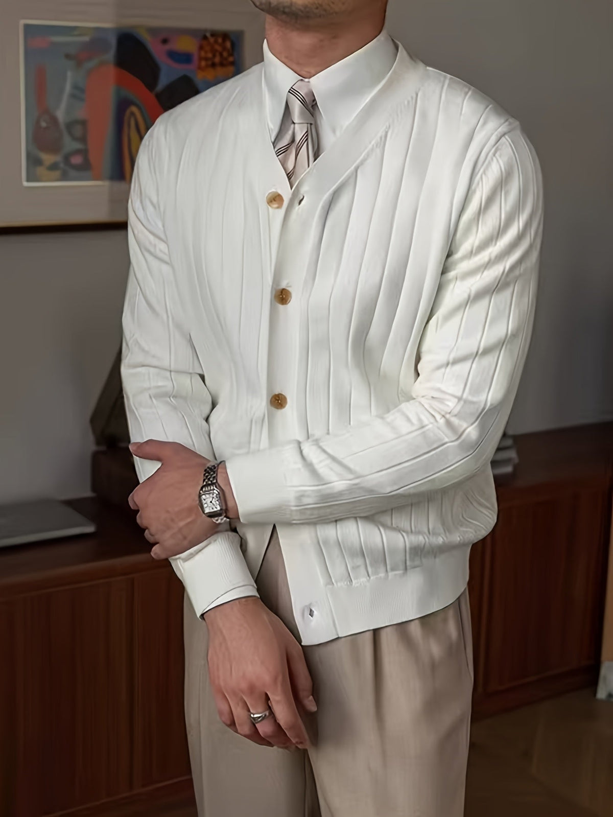 Men's Ribbed Button-Up Cardigan Sweater