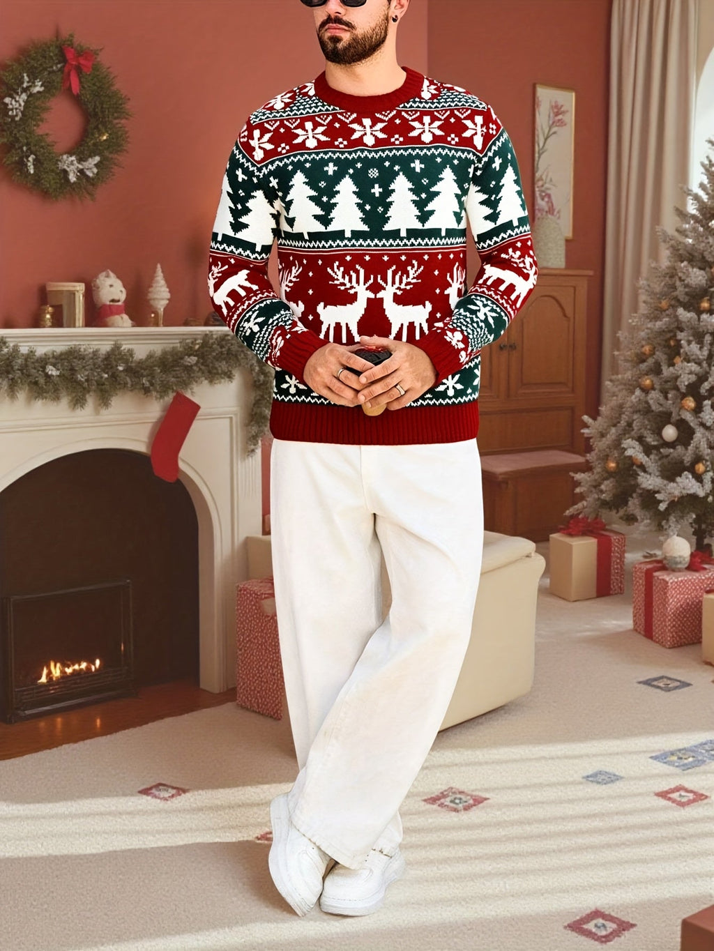 Women's Festive Knit Christmas Sweater with Winter Motifs