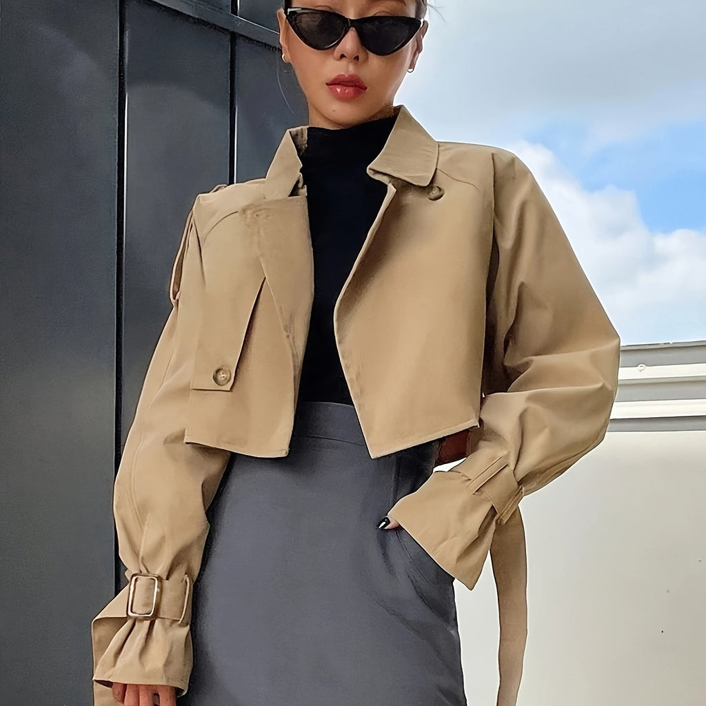Women's Cropped Trench Jacket with Buckled Cuffs