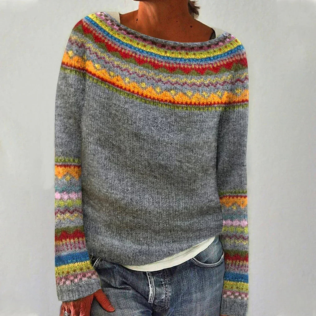 Women’s Striped Crew Neck Ribbed Sweater