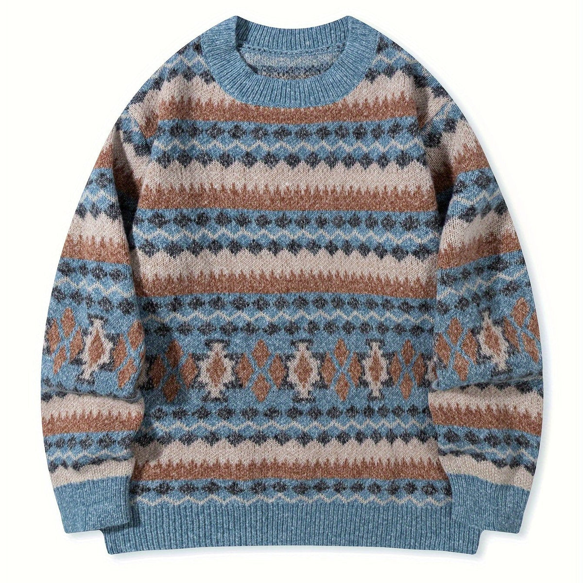 Women's Heritage Patterned Knit Crew Sweater - Light Blue