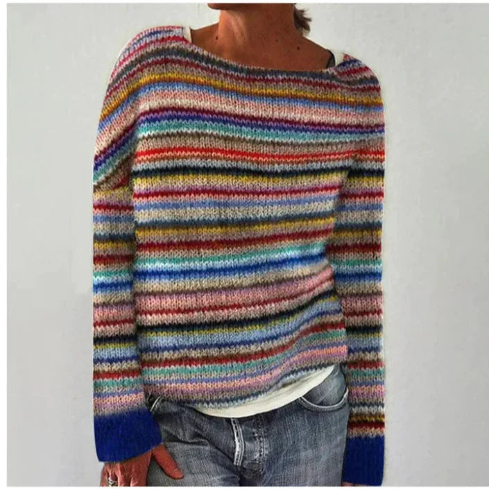 Women’s Striped Crew Neck Ribbed Sweater