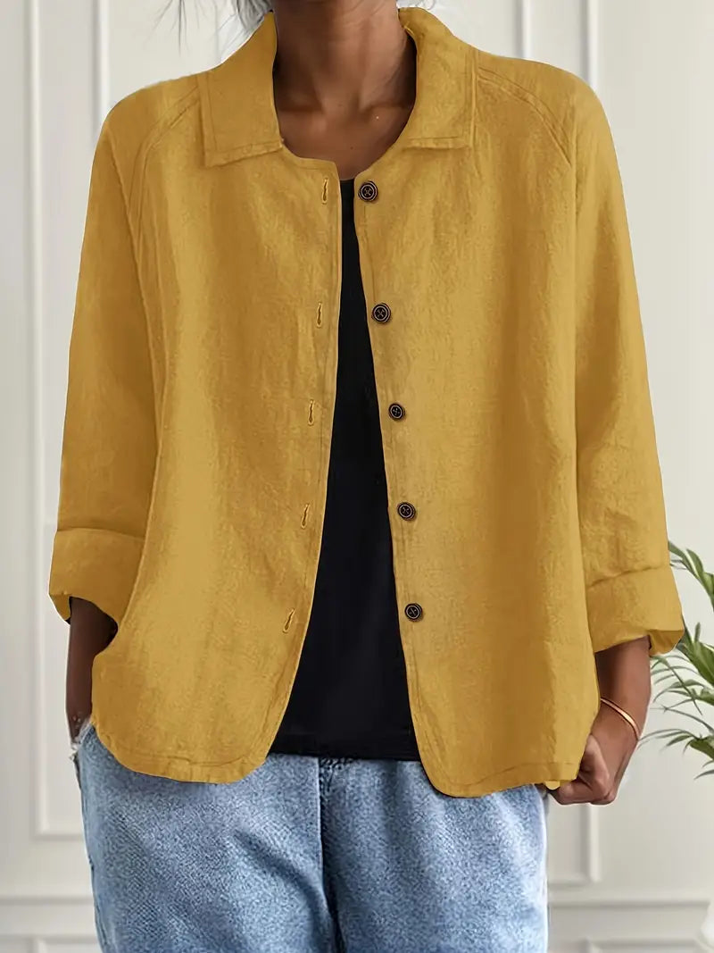Women's Lightweight Button Front Jacket - Mustard Yellow