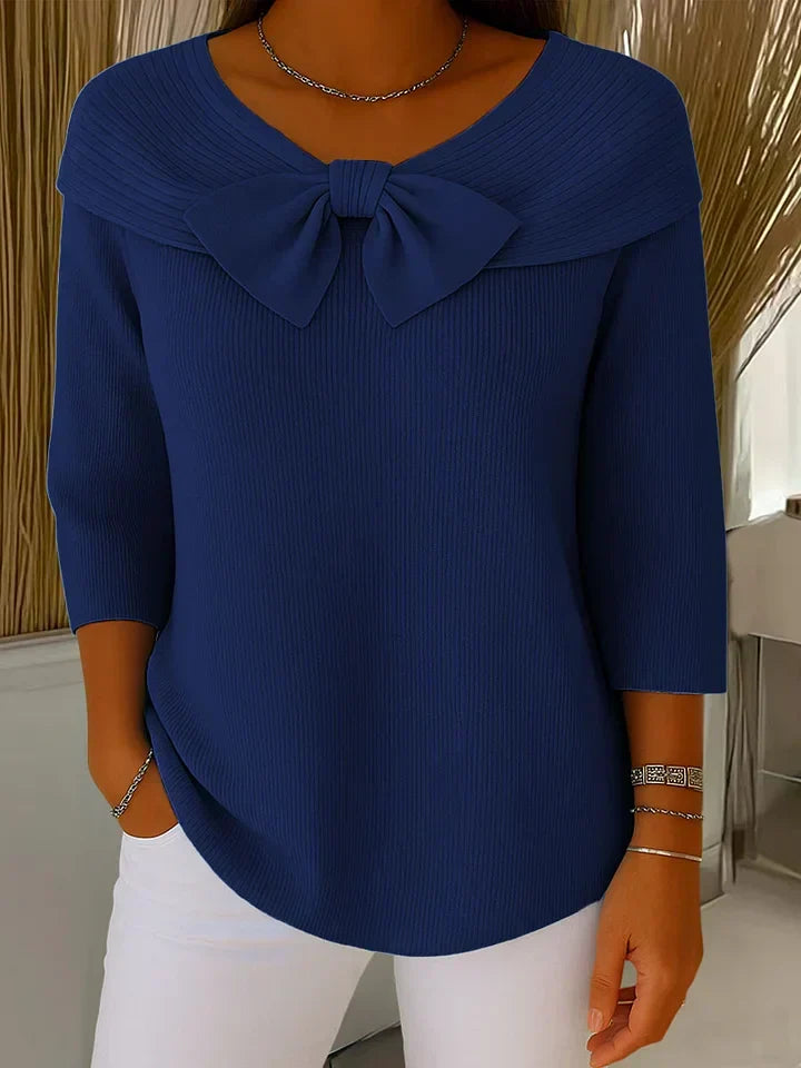 Women's Bow Detail Fitted Sweater - Dark Blue
