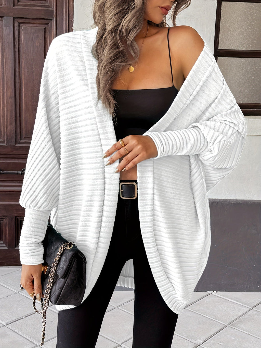 Women's Draped Open-Front Ribbed Cardigan