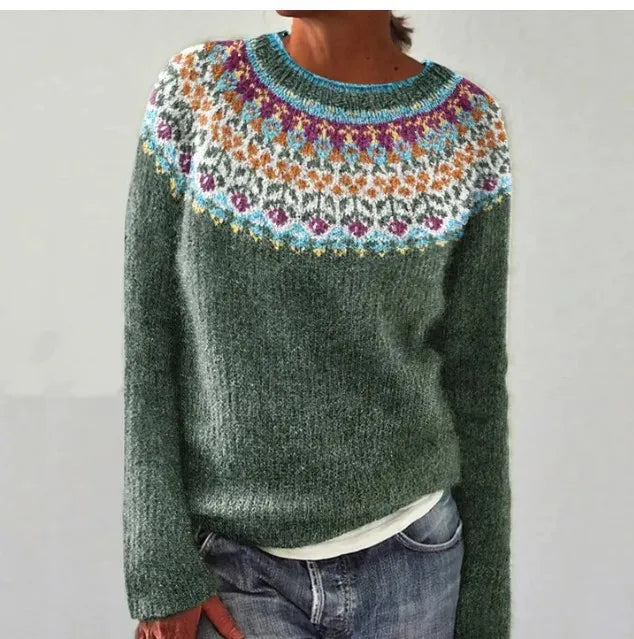 Women’s Striped Crew Neck Ribbed Sweater