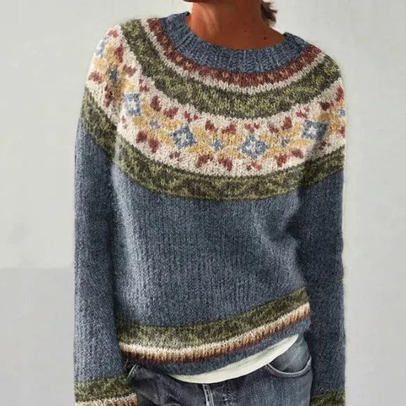 Women’s Striped Crew Neck Ribbed Sweater