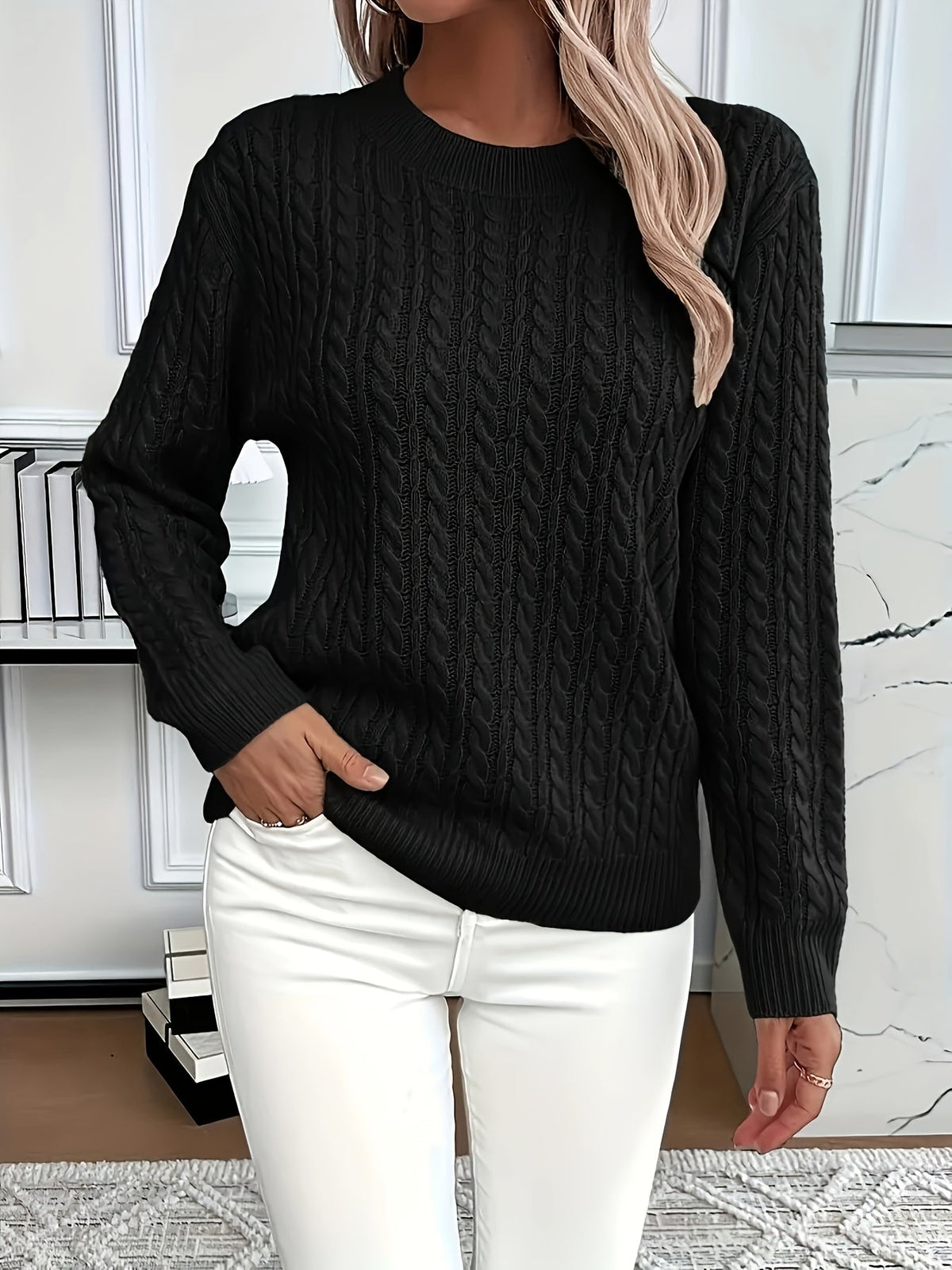 Women's Cable-Knit Relaxed Fit Sweater