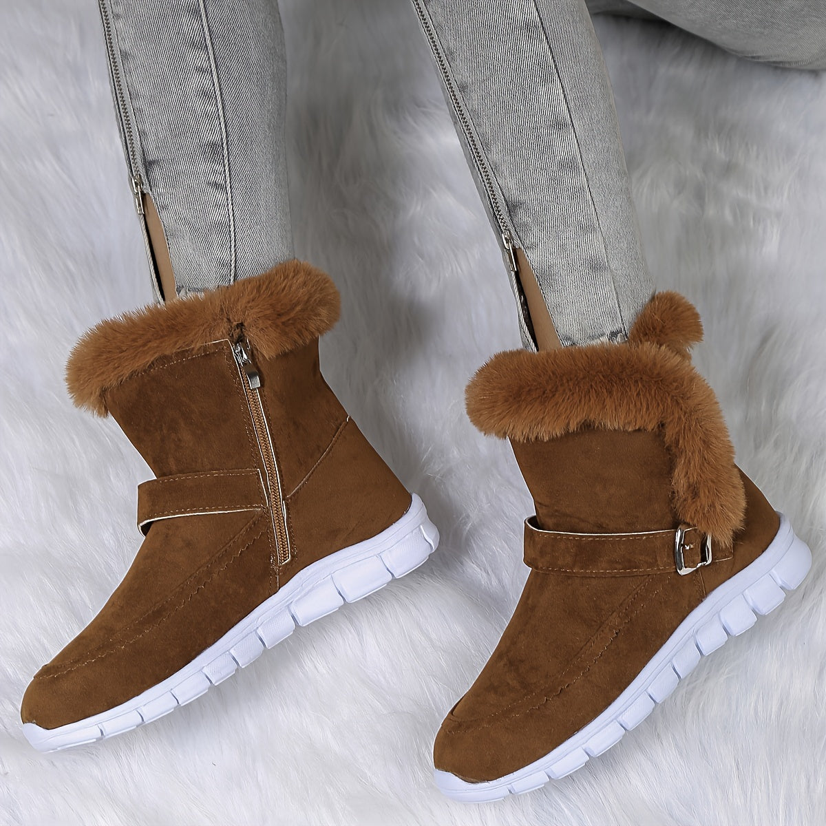 Women's Plush-Lined Buckle Ankle Boots