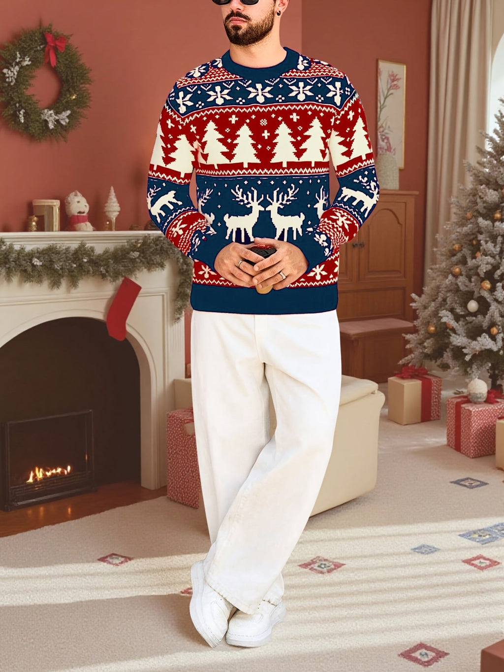 Women's Festive Knit Christmas Sweater with Winter Motifs