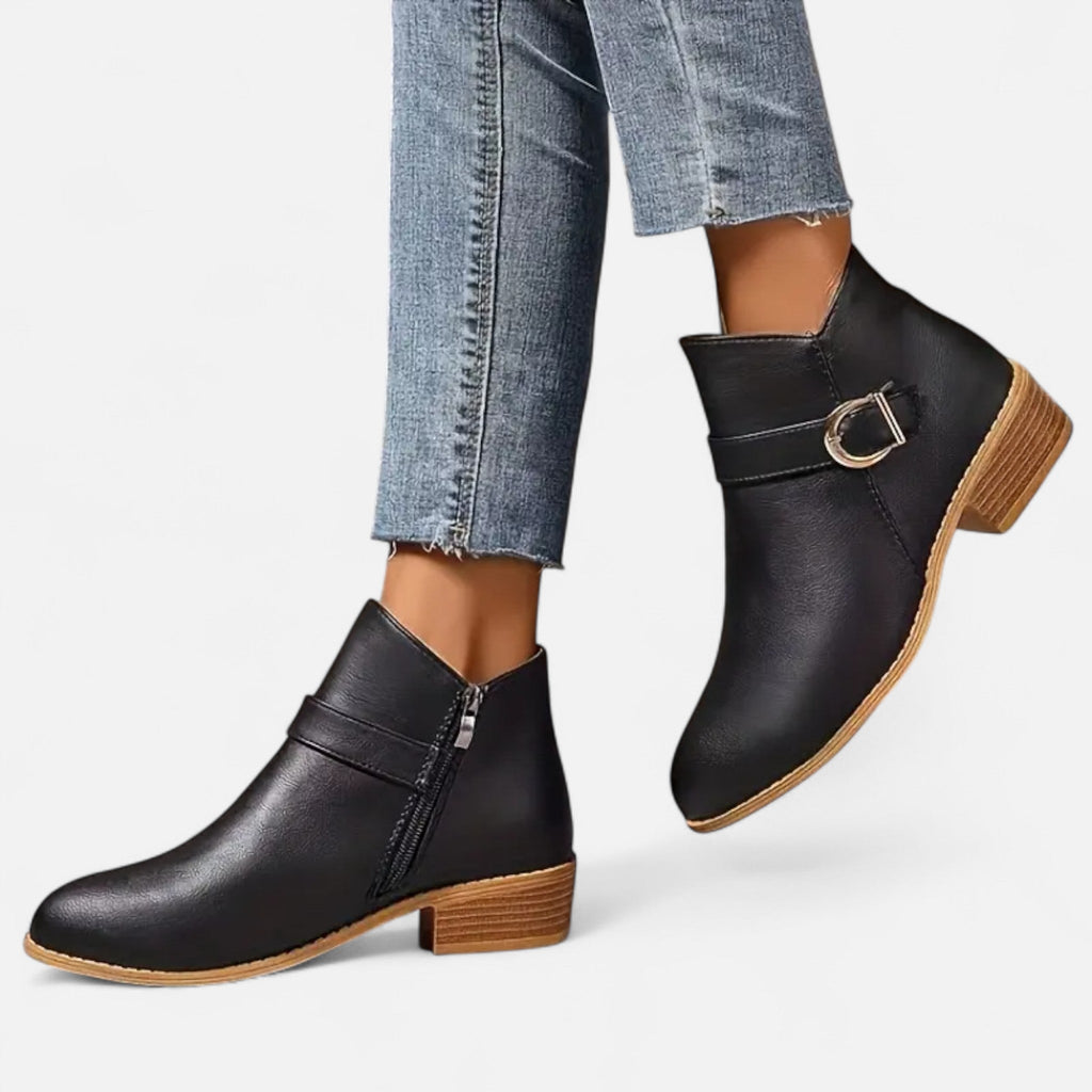 Women's Pointed-Toe Ankle Boots with Buckle Detail