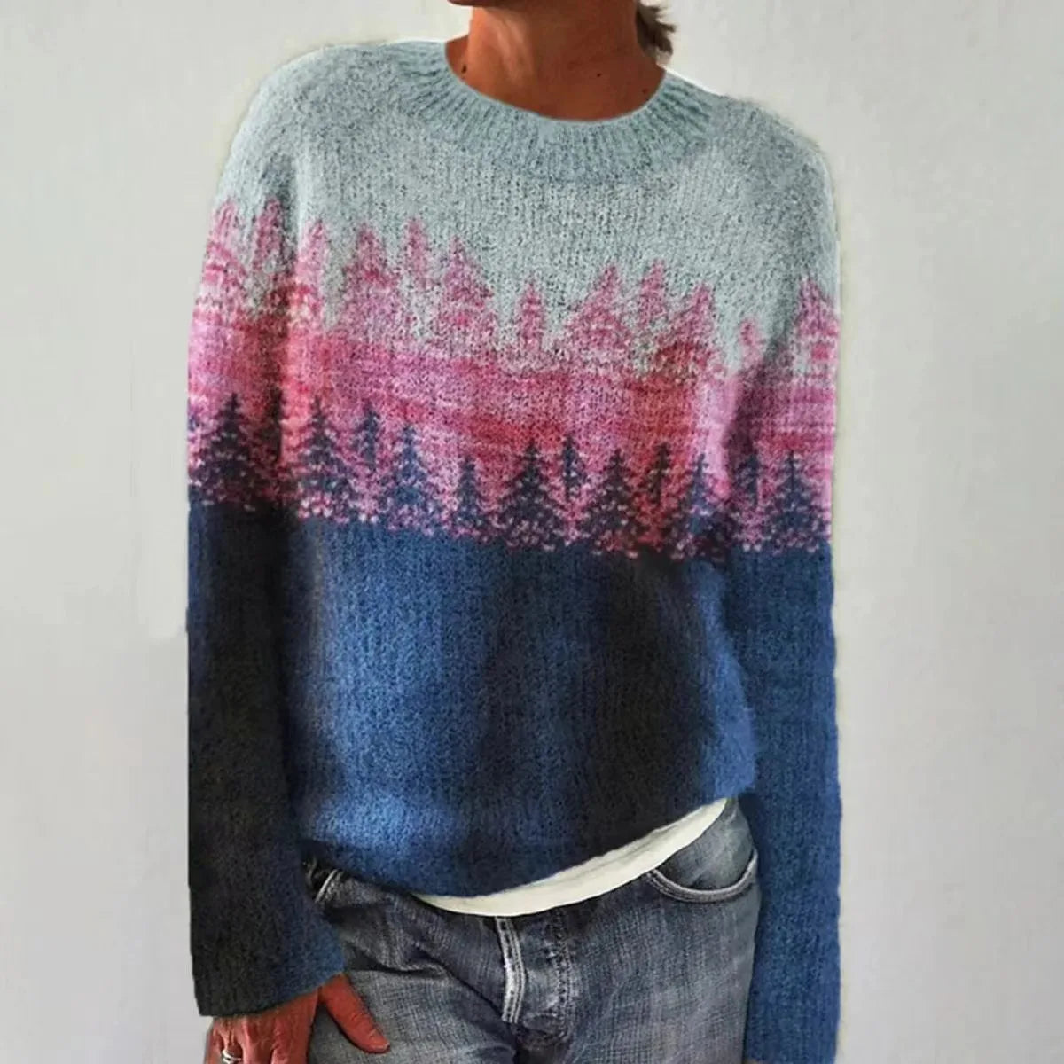 Women’s Striped Crew Neck Ribbed Sweater